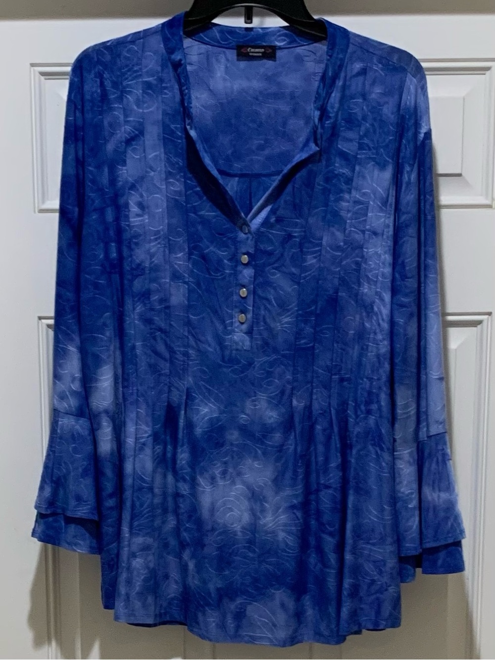 COCOMO Blue Tie-Die Blouse Flowy Soft CASUAL LOUNGE  Bell Sleeve 2XL - Picture 10 of 11